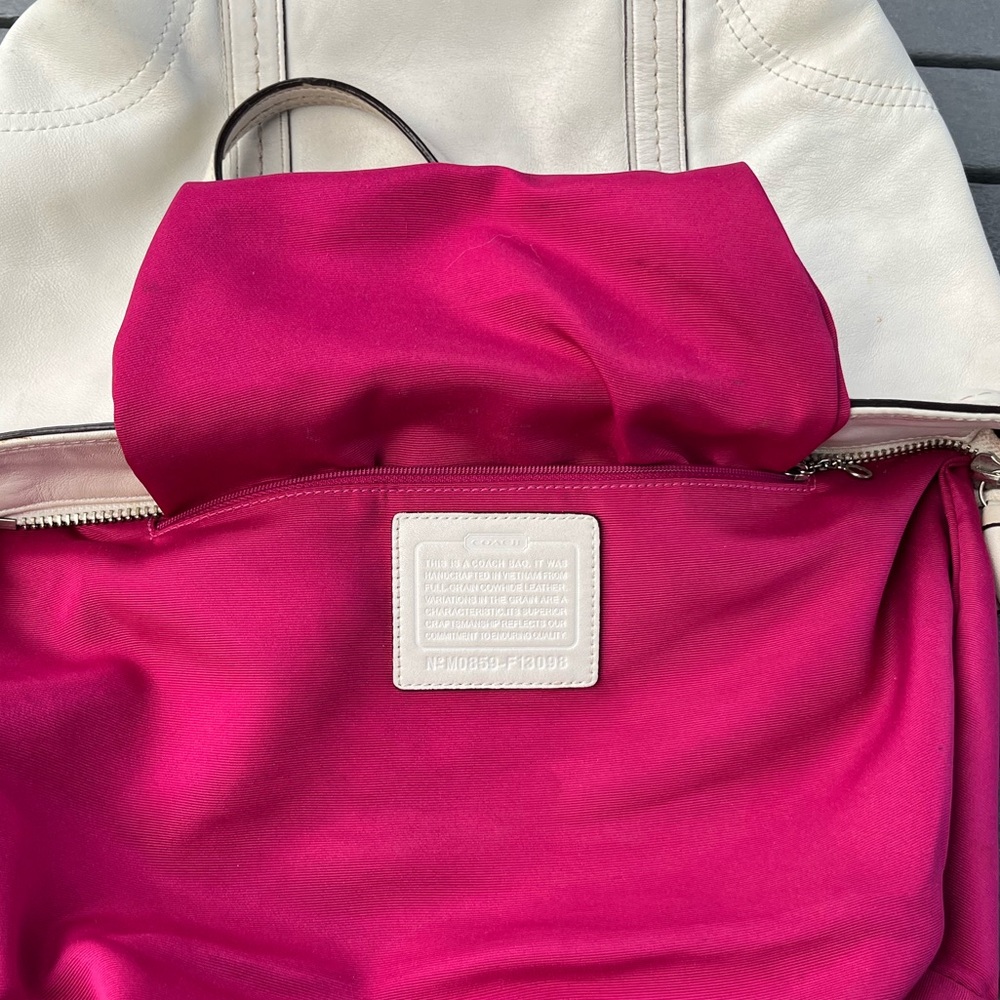 Coach; White Leather Tote; Fuchsia/Hot Pink Interior; Duel Handles; 16x3x10in - Picture 12 of 14
